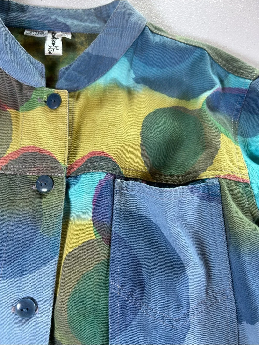 Vintage Winter Sun Ecuador Colorful Abstract Polka Dot Cotton Art Jacket Sz M